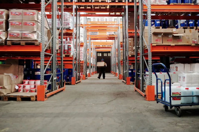 Staf warehouse proses picking pesanan di lorong rak gudang ecommerce Indonesia