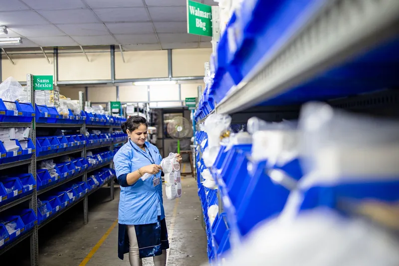 Warehouse worker scanning products during pick and pack operations in an ecommerce fulfilment centre